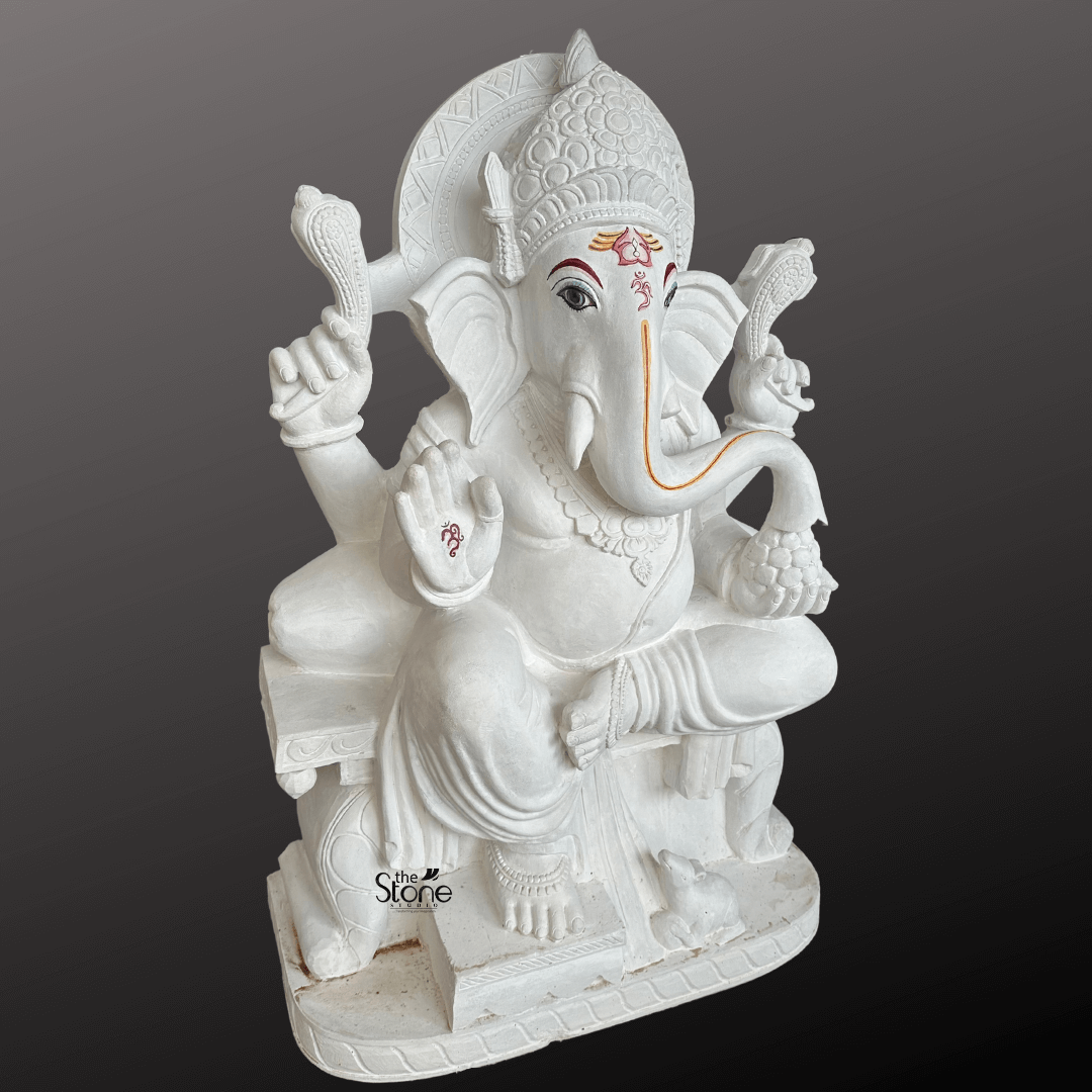 White Stone Ganesha Statue 4ft