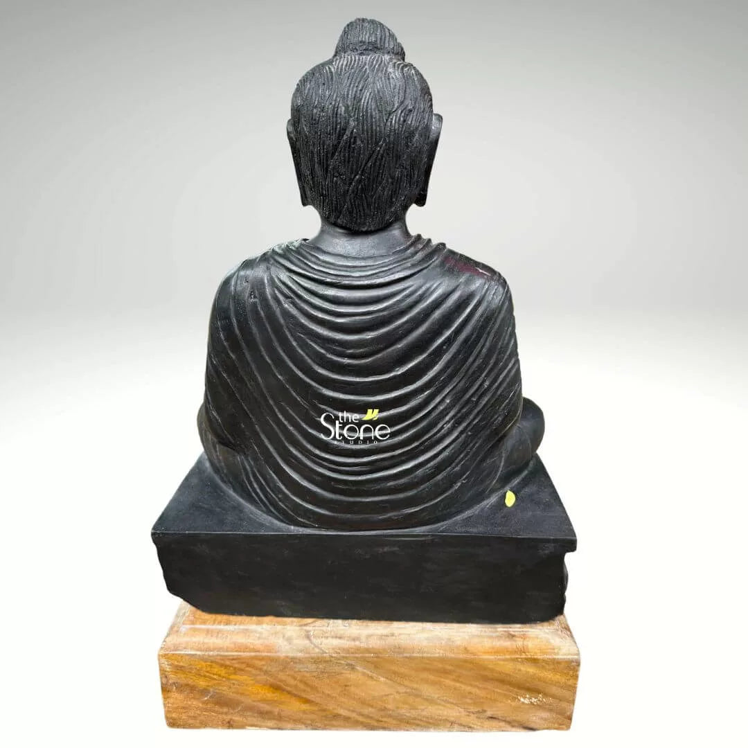 Seated Buddha Black Stone Statue 24″