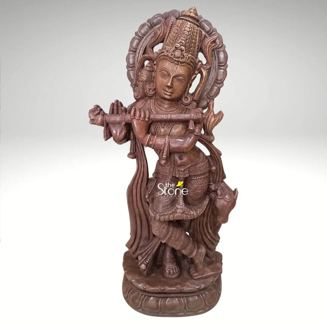 Lord Krishna Pink Stone Statue 2ft
