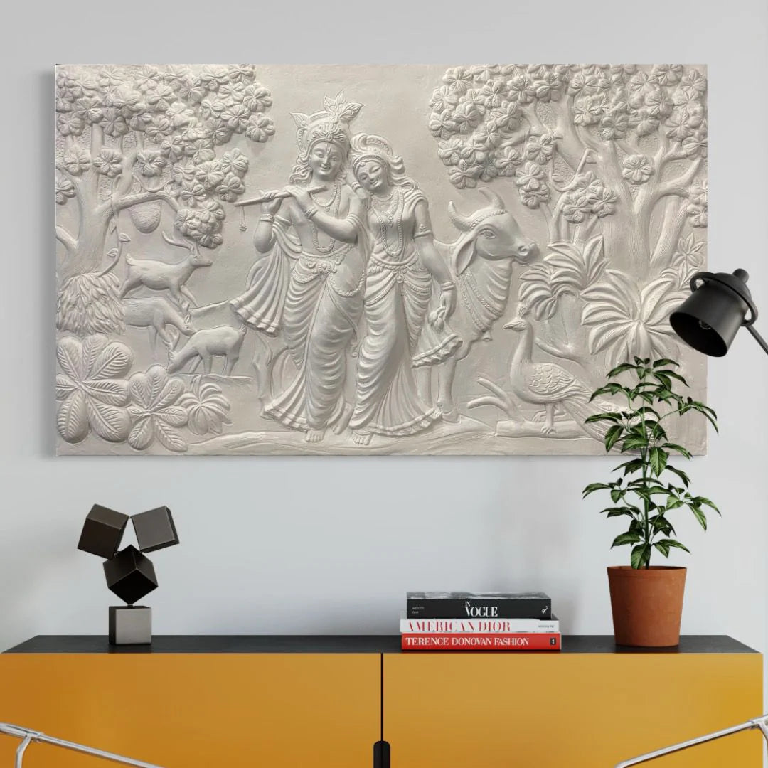 5x3 Feet Radha Krishna 3D Elevation Sculpture Relief Mural Wall Art
