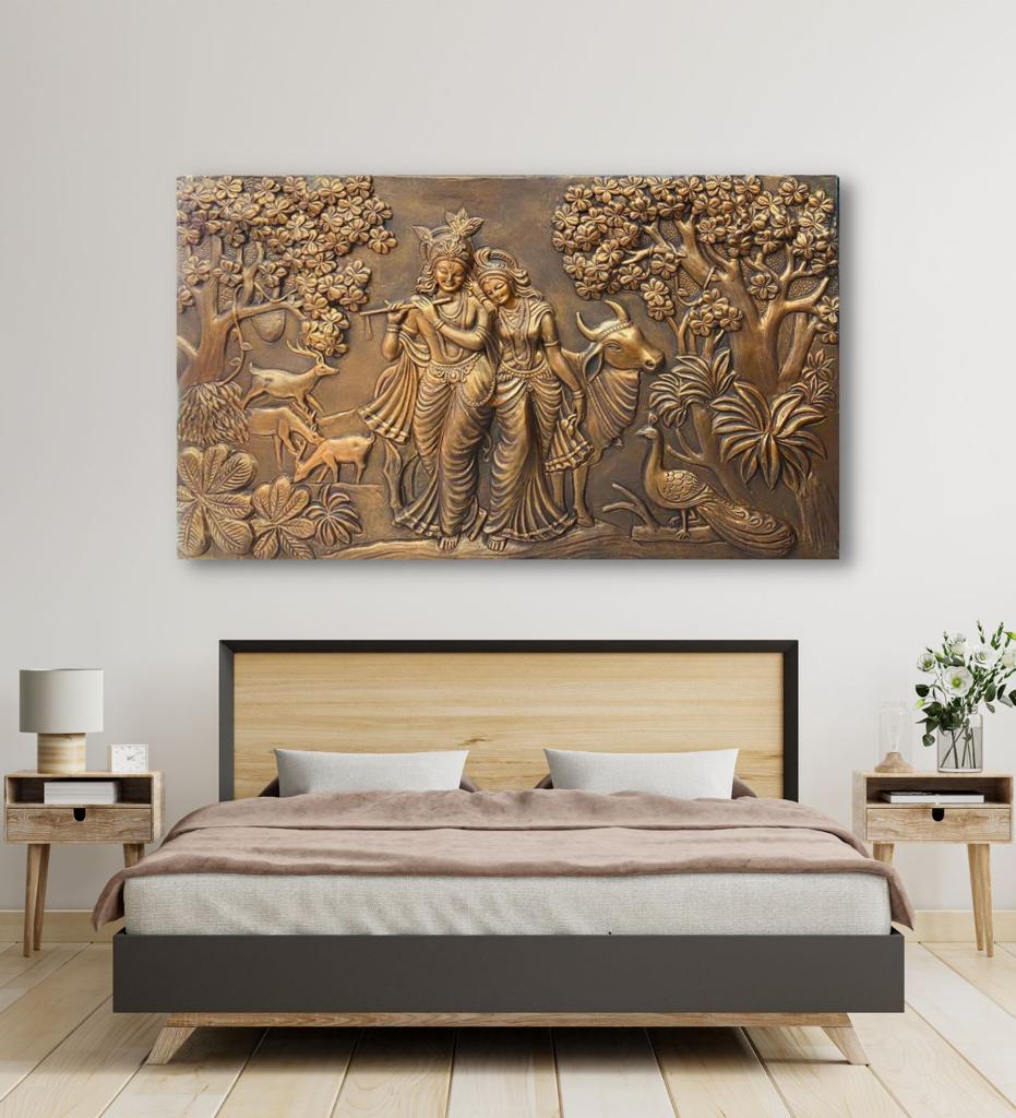 5x3 Feet Radha Krishna 3D Elevation Sculpture Relief Mural Wall Art