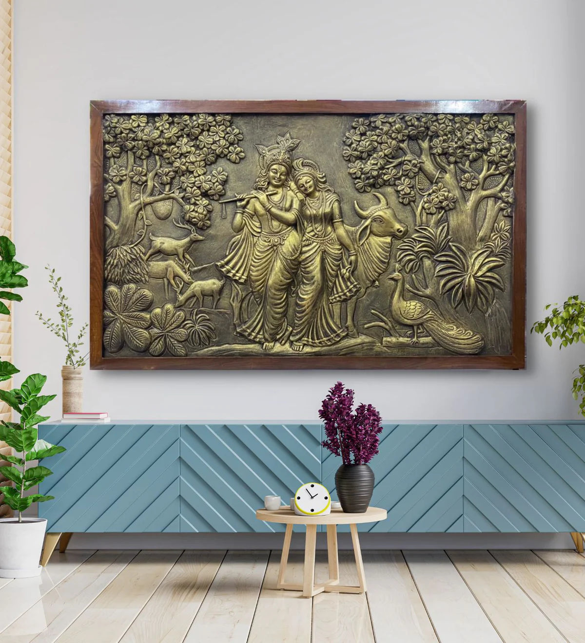 5x3 Feet Radha Krishna 3D Elevation Sculpture Relief Mural Wall Art