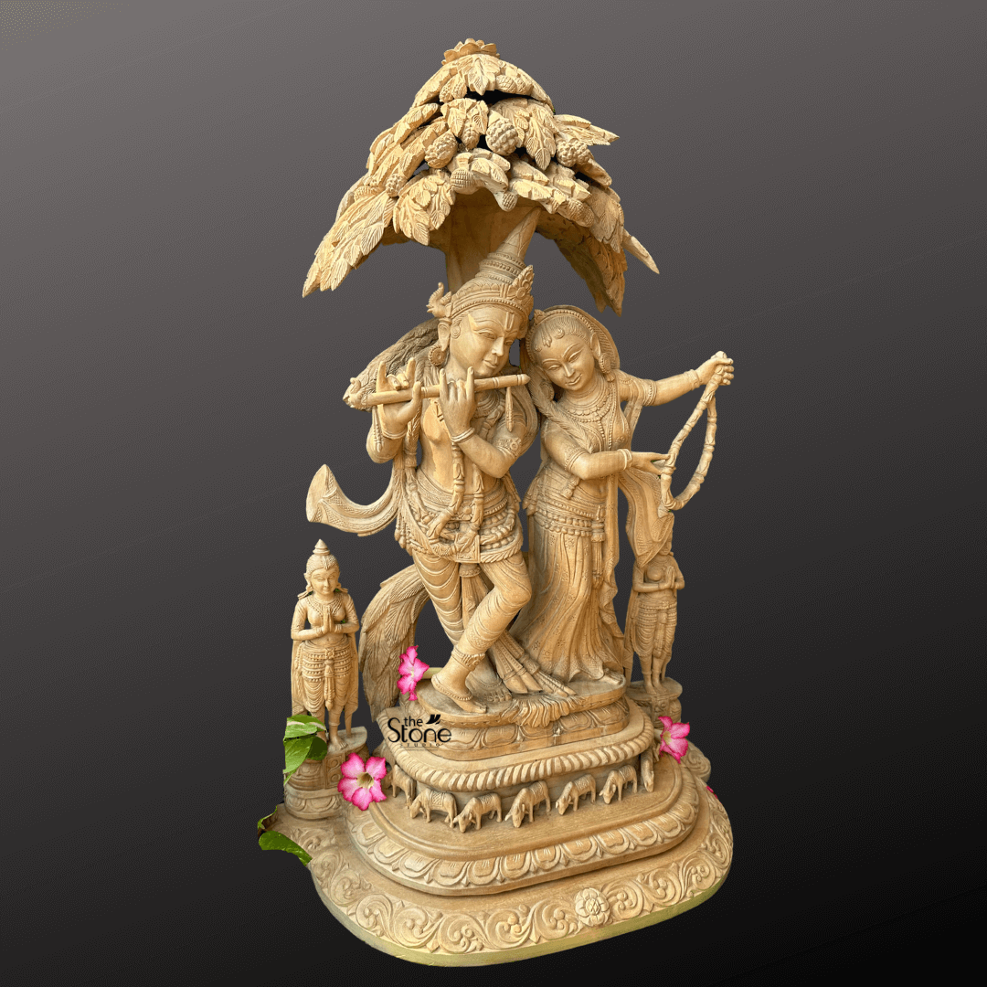 Wooden Radha Krishna Statue 32″