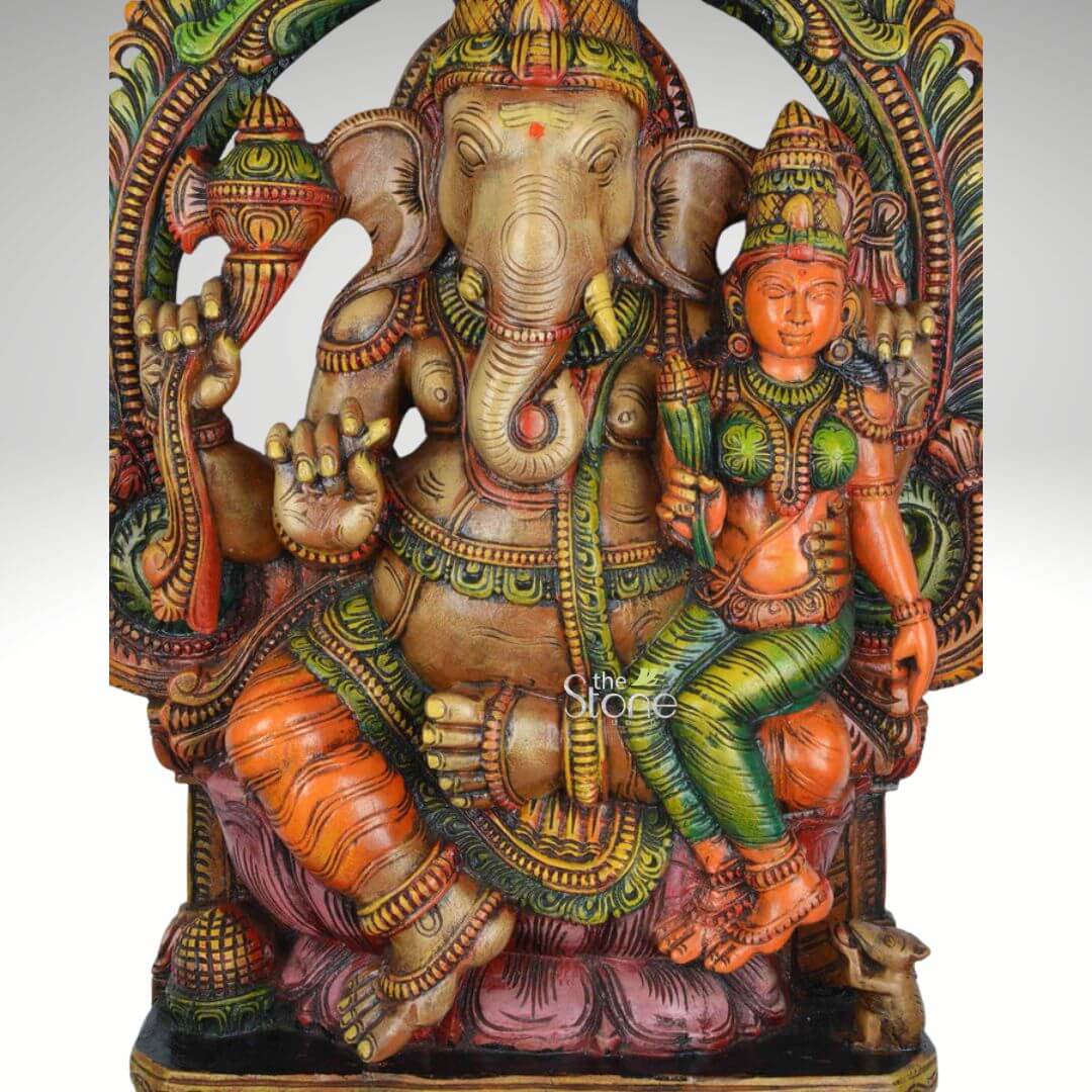 Large Wood Ganesh with Lakshmi Statue 3ft