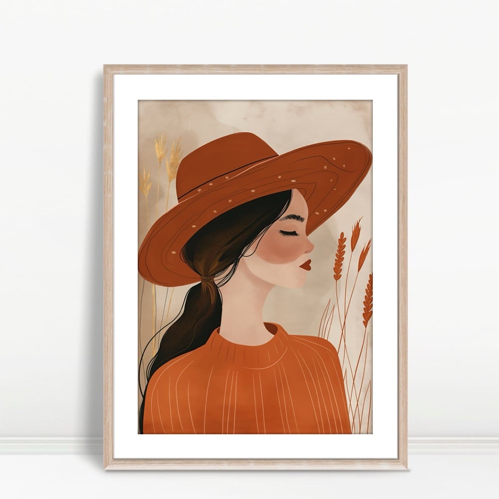 YF Rust Hat Autumn Wheat Boho Woman