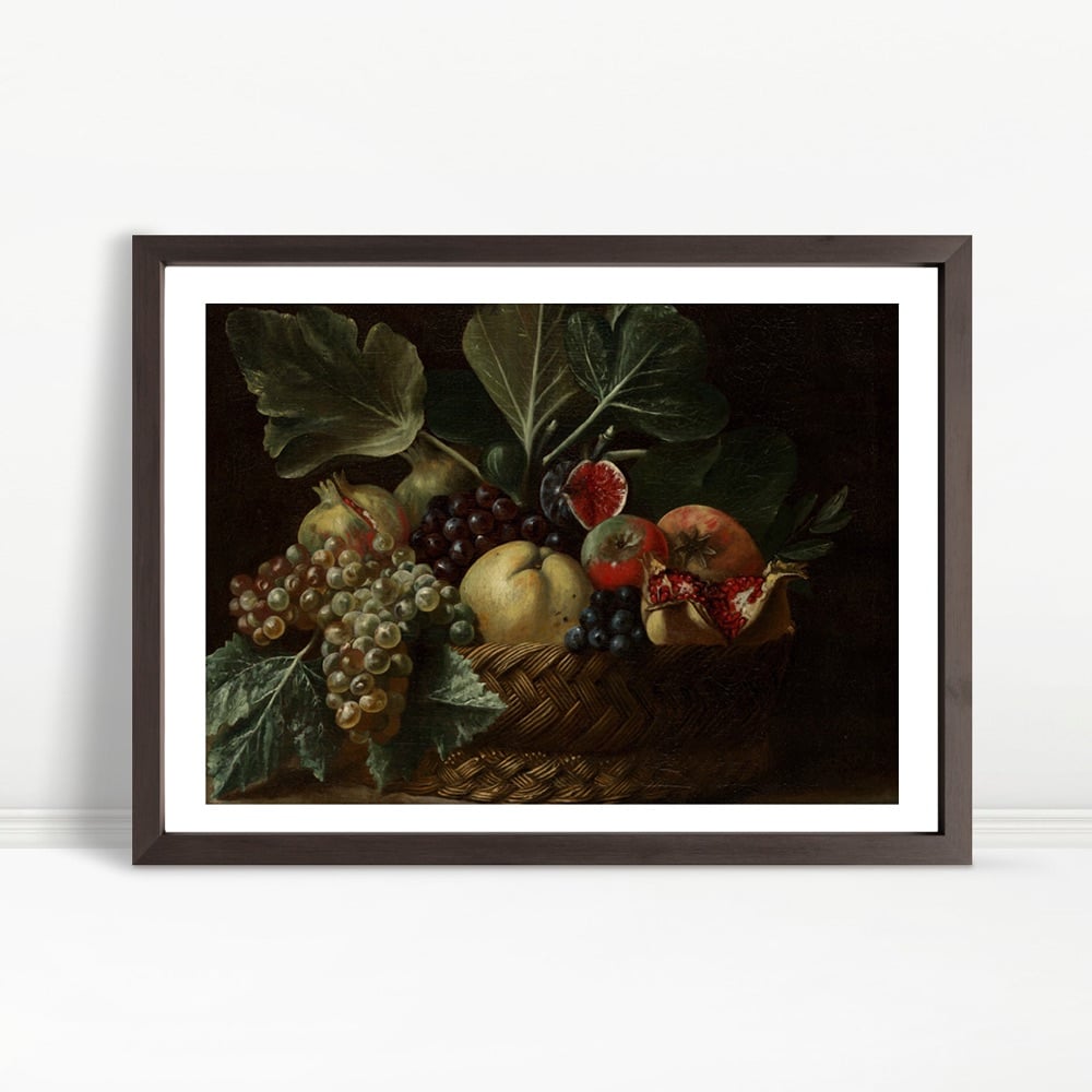 YF Basket Of Grapes Figs Pomegranate Still Life