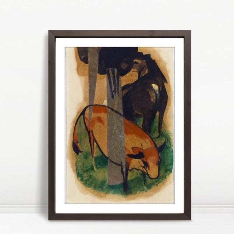 YF Grazing Cow And Horse In Abstract Forest