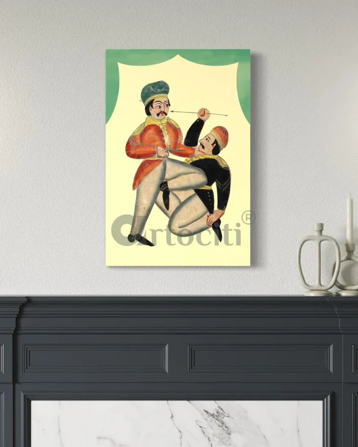 A British company master in a duet with supposedly a native Kalighat painting Canvas Giclee Print
