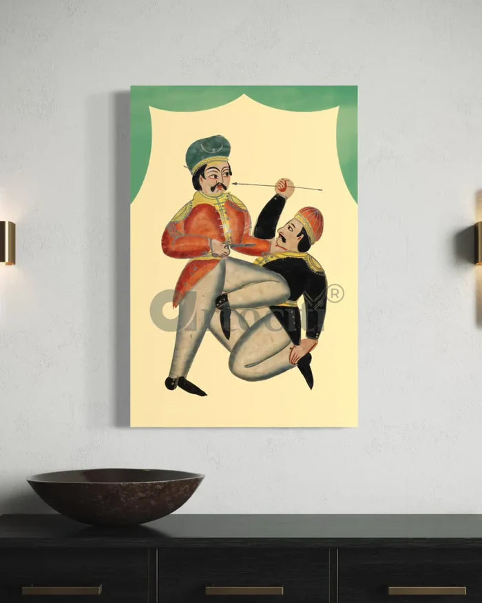A British company master in a duet with supposedly a native Kalighat painting Canvas Giclee Print