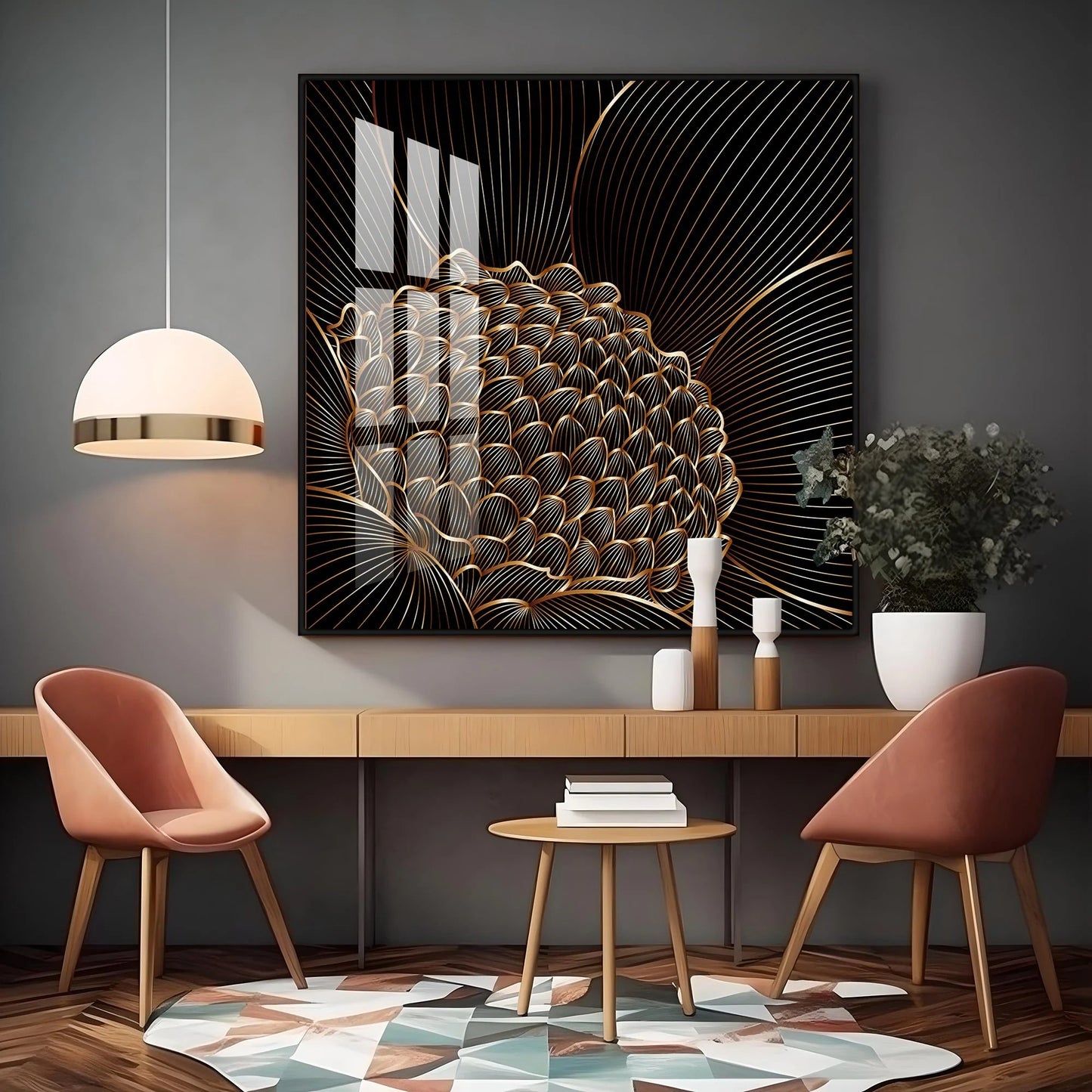 Abstract Black Flower Luxury Crystal Square Wall Art