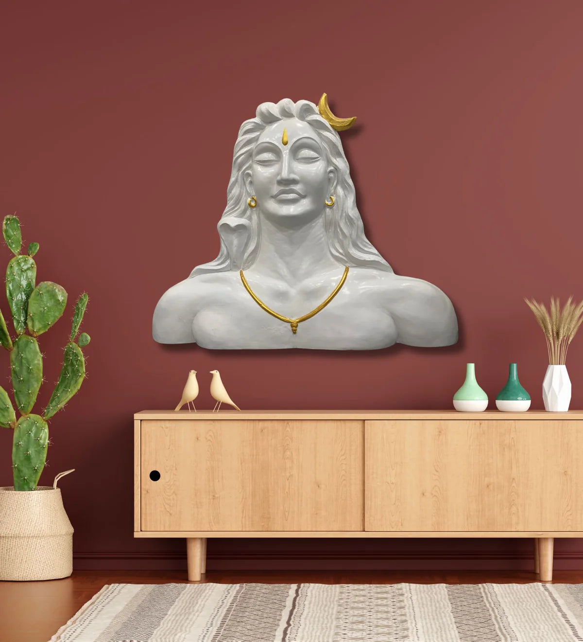 4 Feet Adiyogi (Lord Shiva) 3D Relief Mural Wall Art