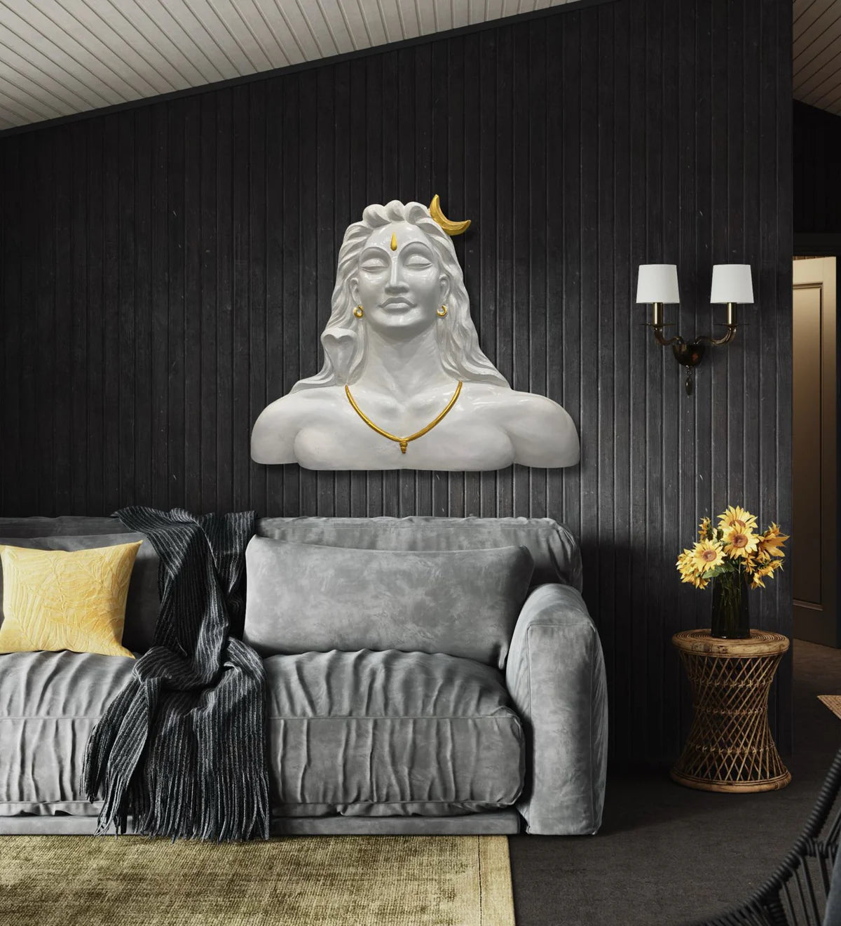 4 Feet Adiyogi (Lord Shiva) 3D Relief Mural Wall Art