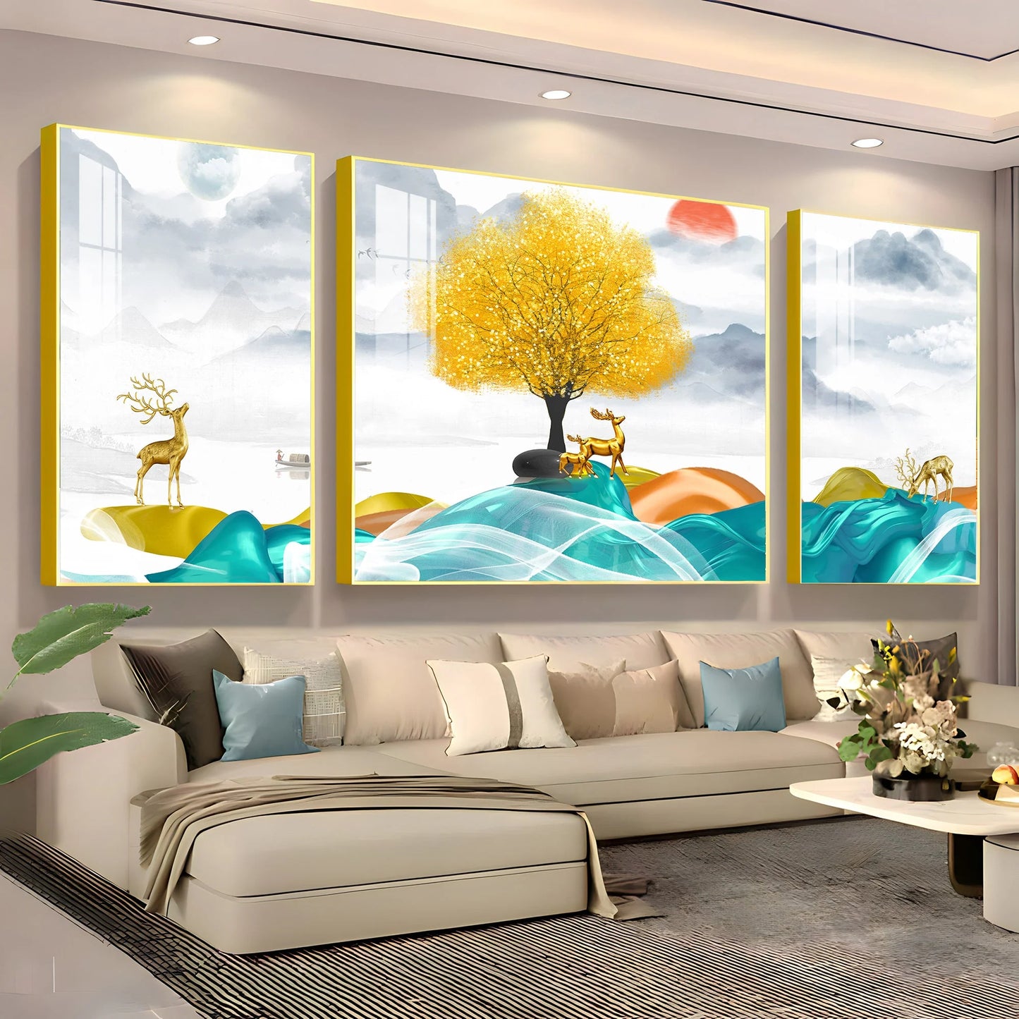 Beautiful Sunrise in Jungle Premium Acrylic Wall Art (Set of 3)