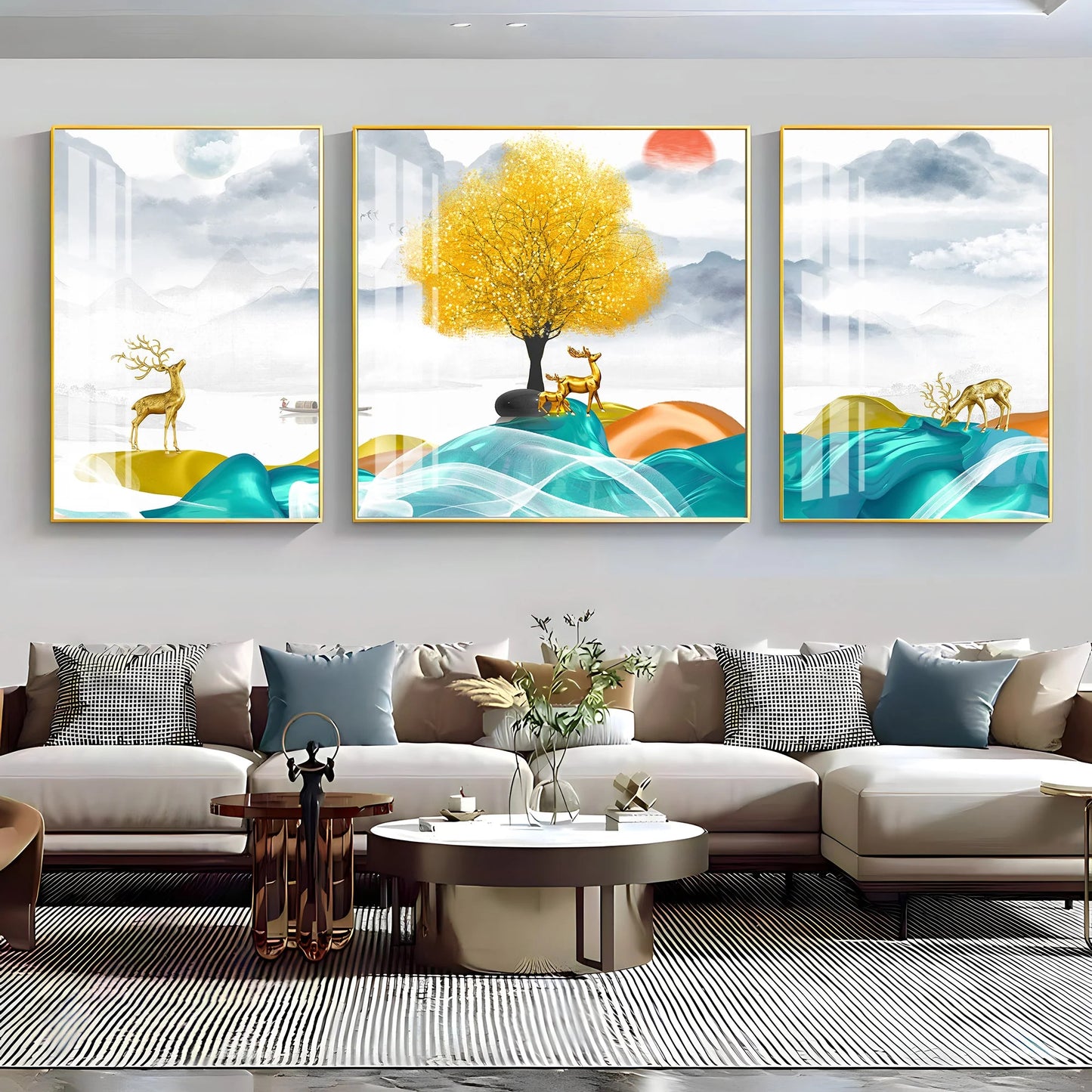 Beautiful Sunrise in Jungle Premium Acrylic Wall Art (Set of 3)