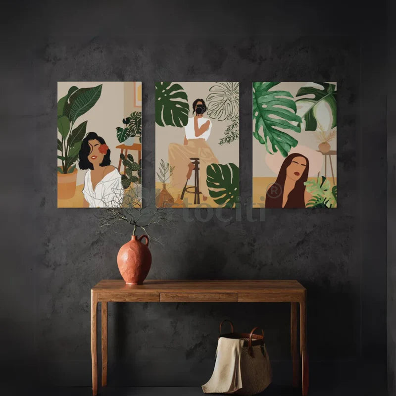 Boho Beauty 3 Ladies in Green Set of 3 Canvas Prints