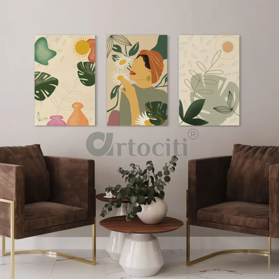 Boho Chic Design Canvas Painting Set of 3