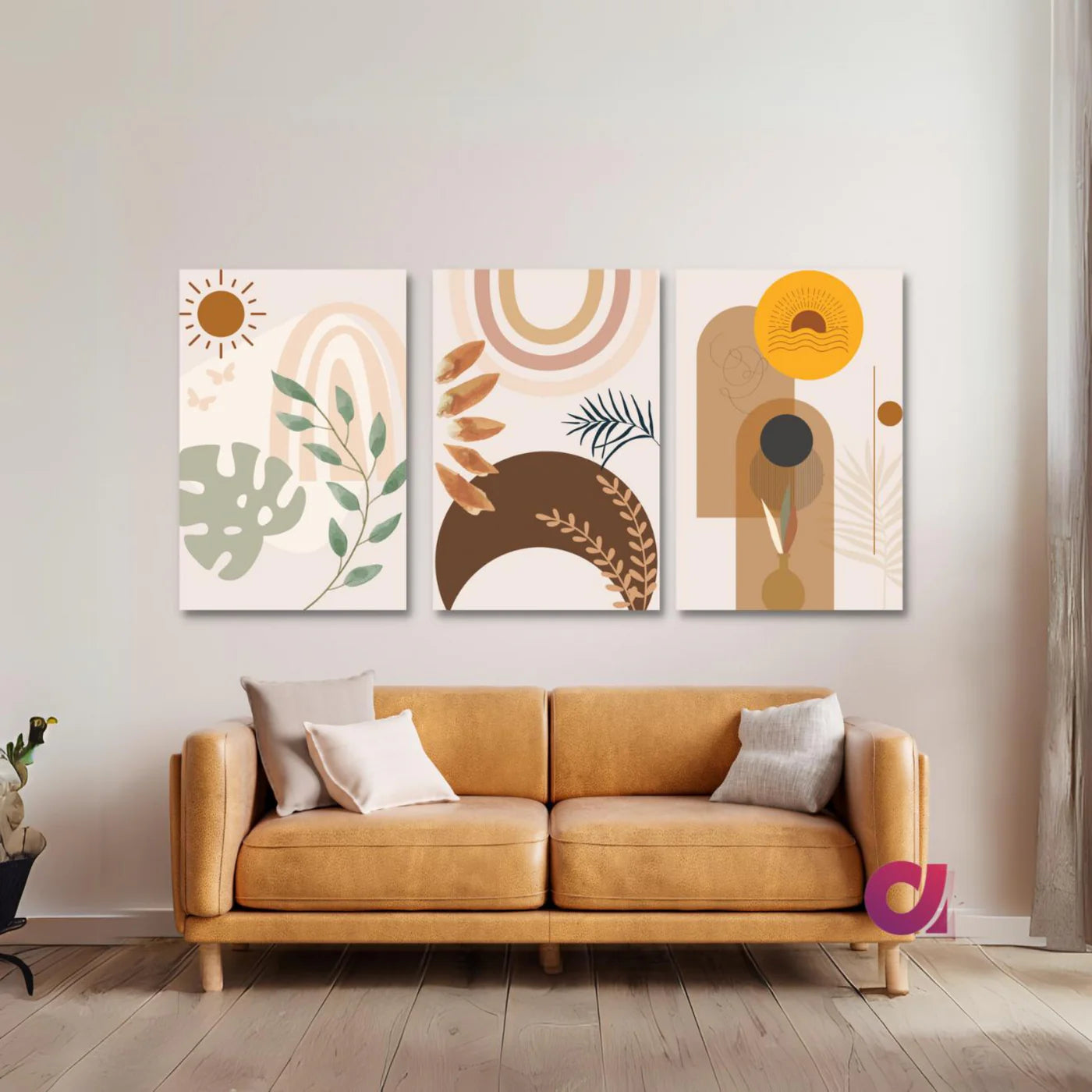 Abstract Boho Chic Canvas Painting (Set Of 3)