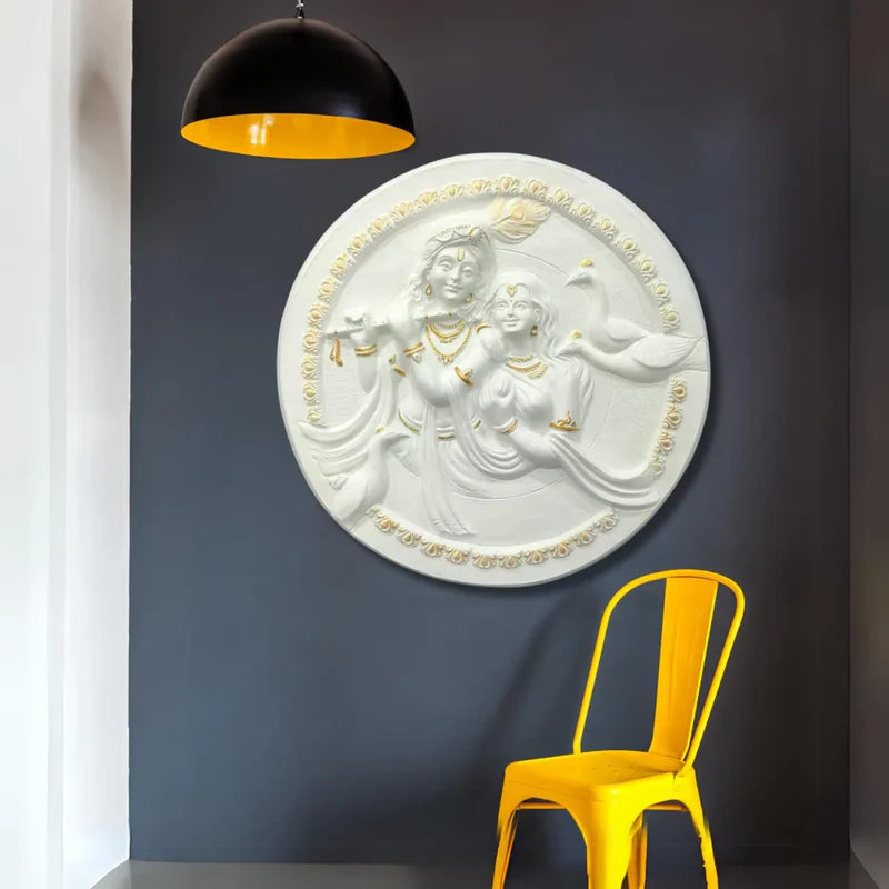31x31 Inches Round Radha Krishna 3D Relief Mural Wall Art