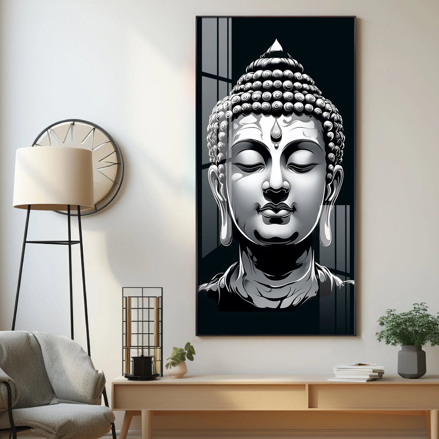 Buddha In Monochrome Premium Acrylic Vertical Wall Art