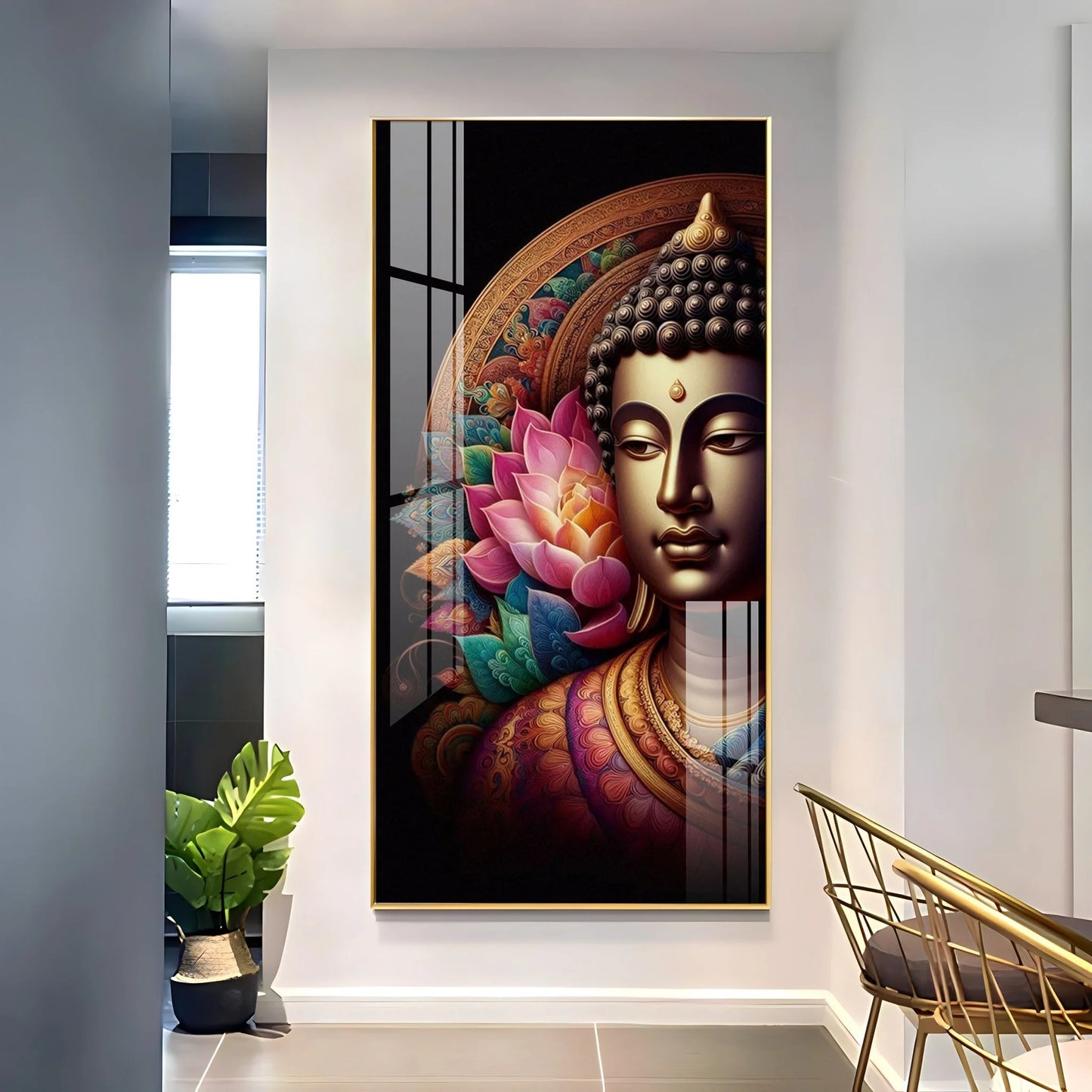 Buddha With Multicolor Lotus Petal Premium Acrylic Wall Art