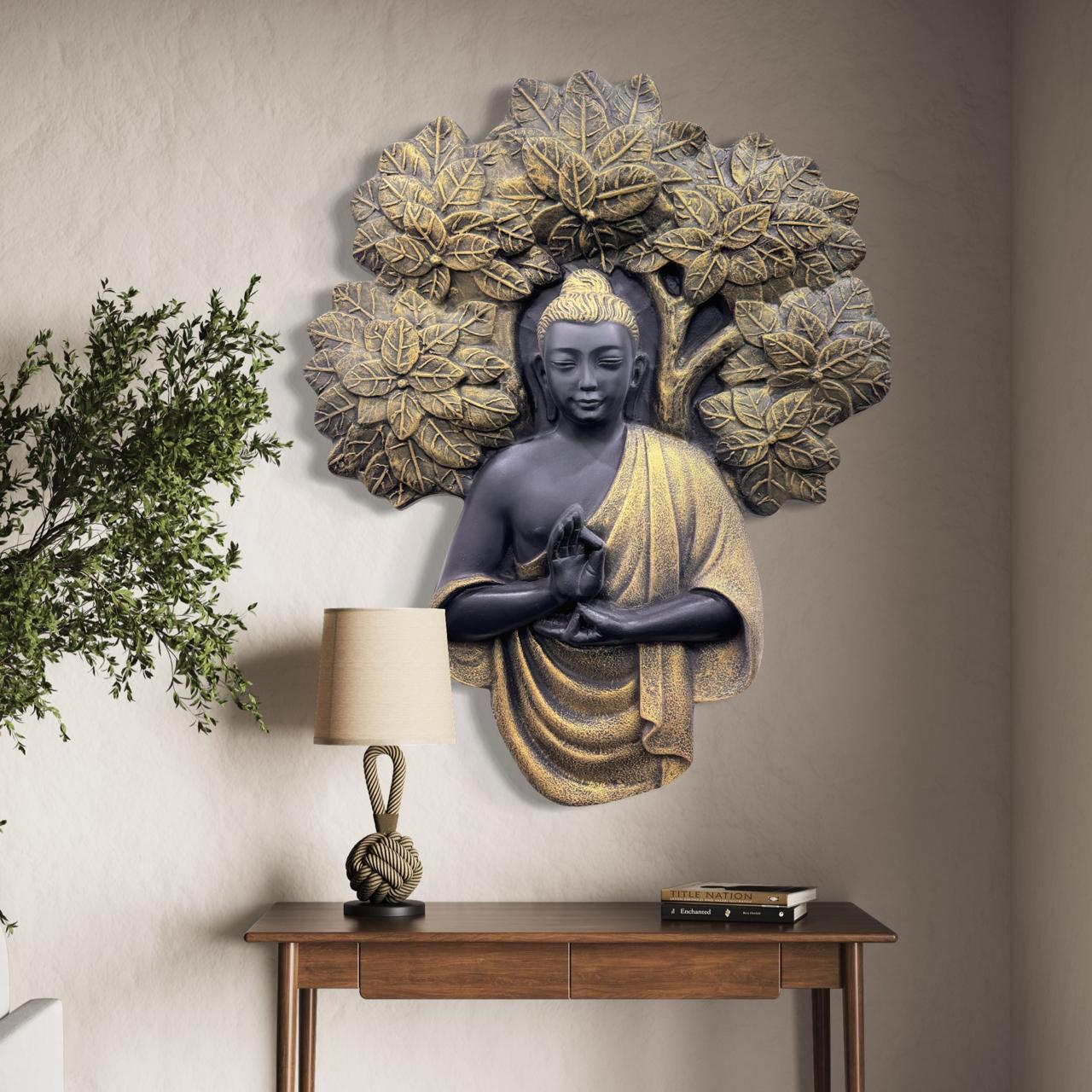 45X36 Inch Blessing Buddha Under Tree 3D Relief Mural Wall Art
