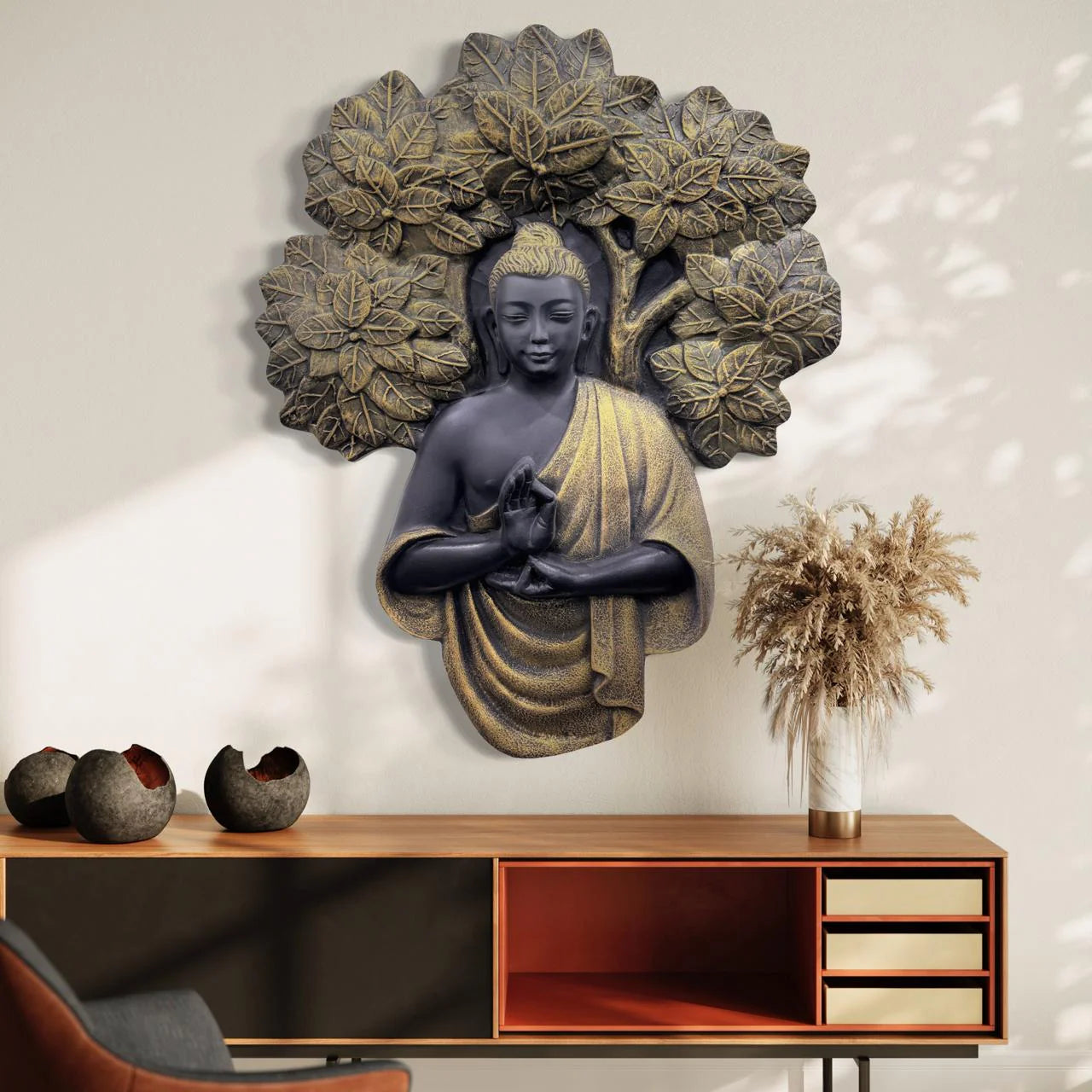 45X36 Inch Blessing Buddha Under Tree 3D Relief Mural Wall Art