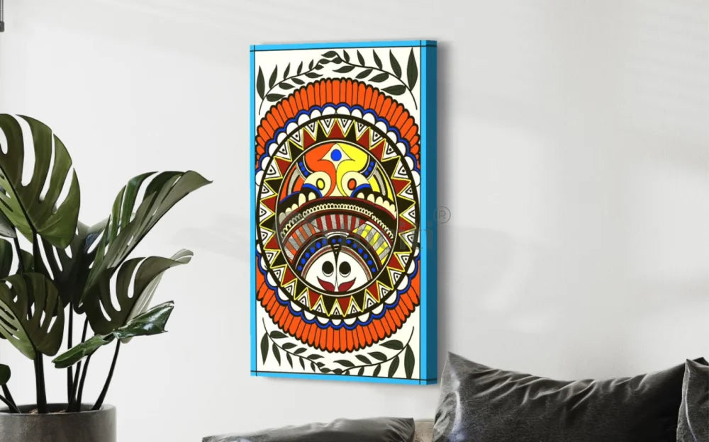 Colourful Madhubani Art Painting Canvas Painting (Set of 3)