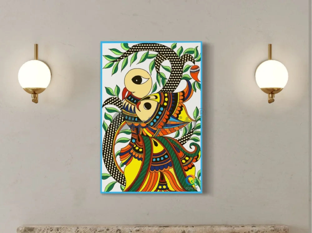 Colourful Madhubani Art Painting Canvas Painting (Set of 3)