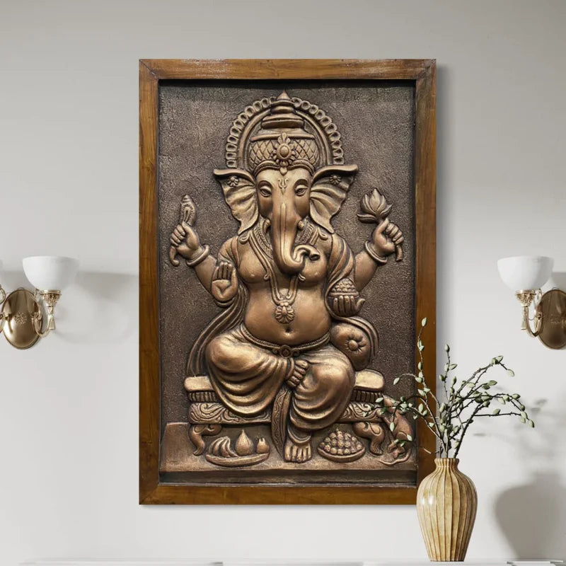 3x2 feet Sitting Ganesha 3D Relief Mural Wall Art