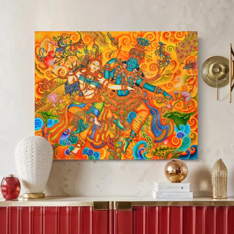 Dancing Radha Krishna Kerala Mural Canvas Print