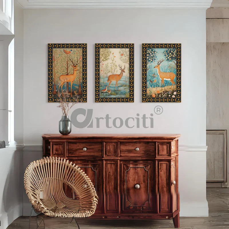 Deer Trio - Graceful Vintage Canvas Prints Set of 3