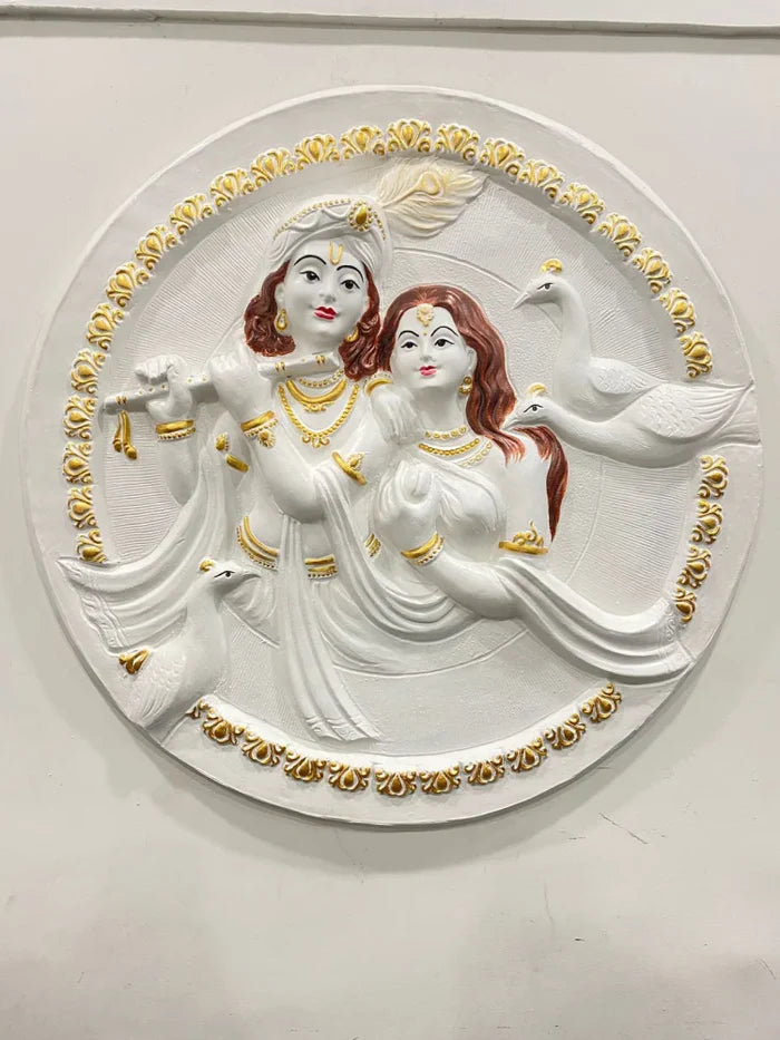 31x31 Inches Round Radha Krishna 3D Relief Mural Wall Art