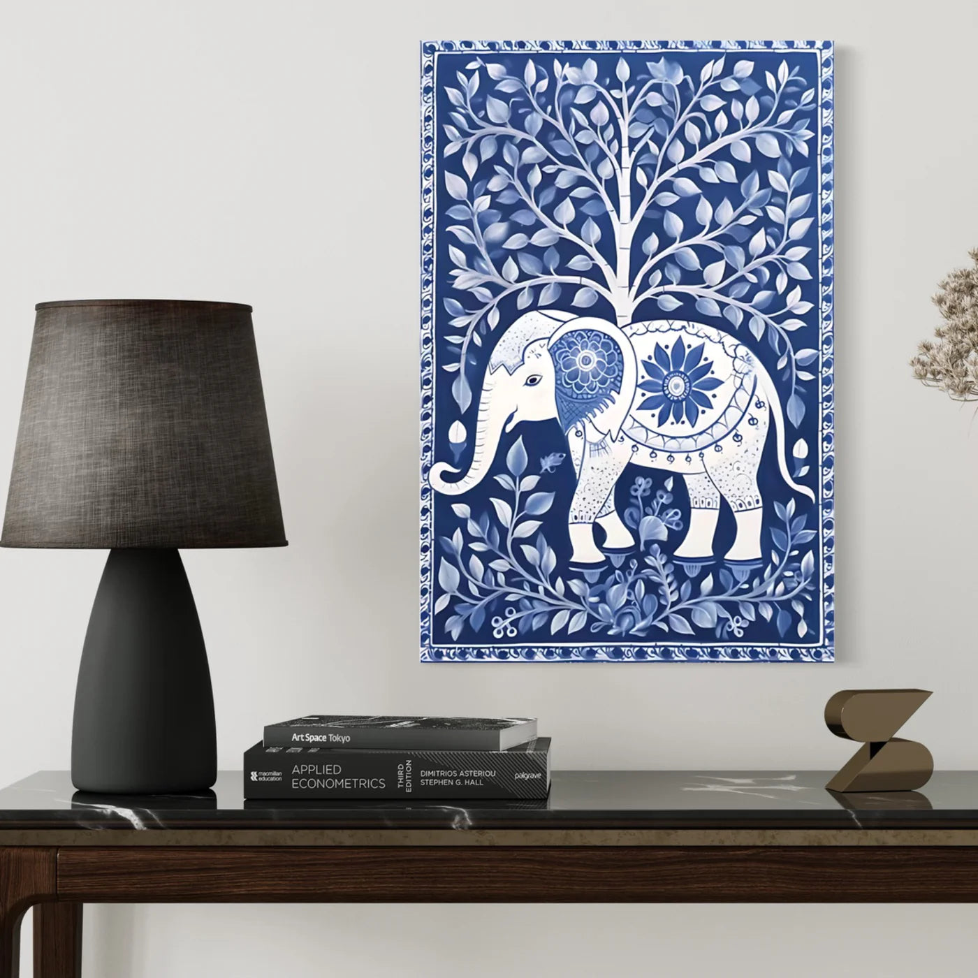 Blue Indian Elephant Kalamkari Art In Premium Canvas Print