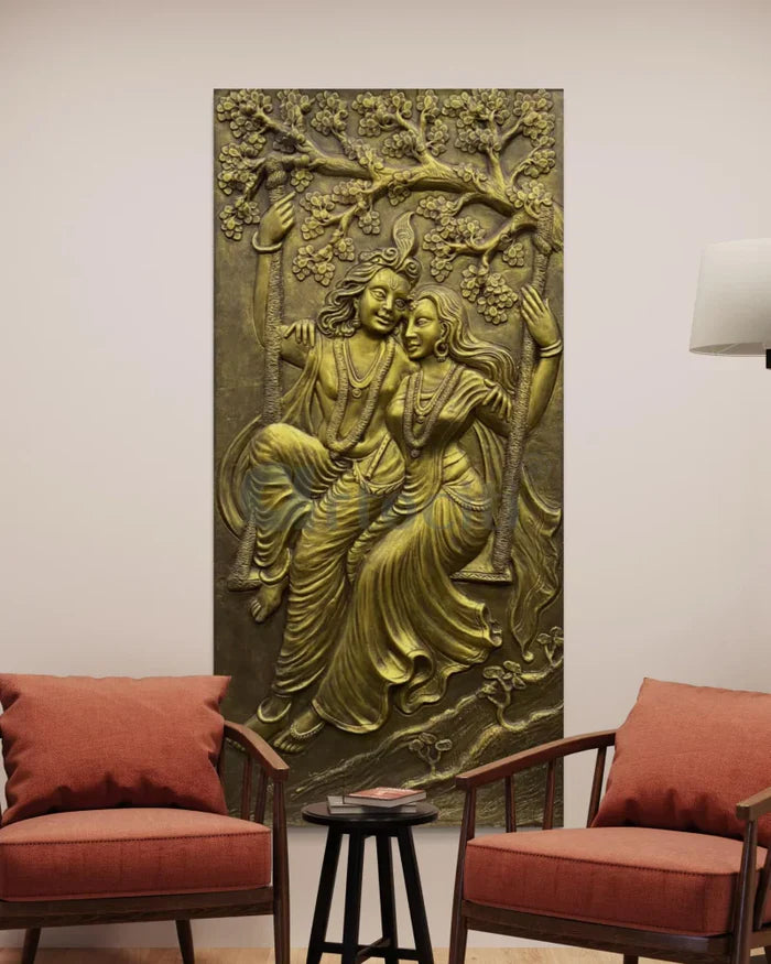 6x3 Feet Radha Krishna 3D Relief Mural Wall Art