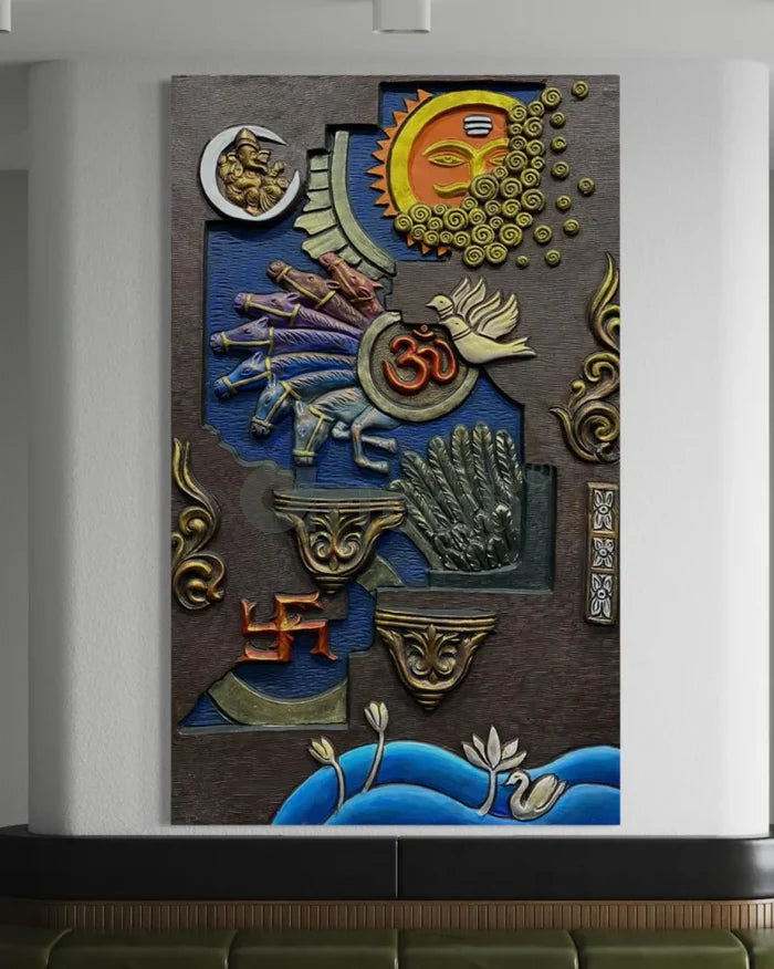 Vastu Inspired 3d Relief Mural | Vastu Wall Art | Abstract Relief Mural