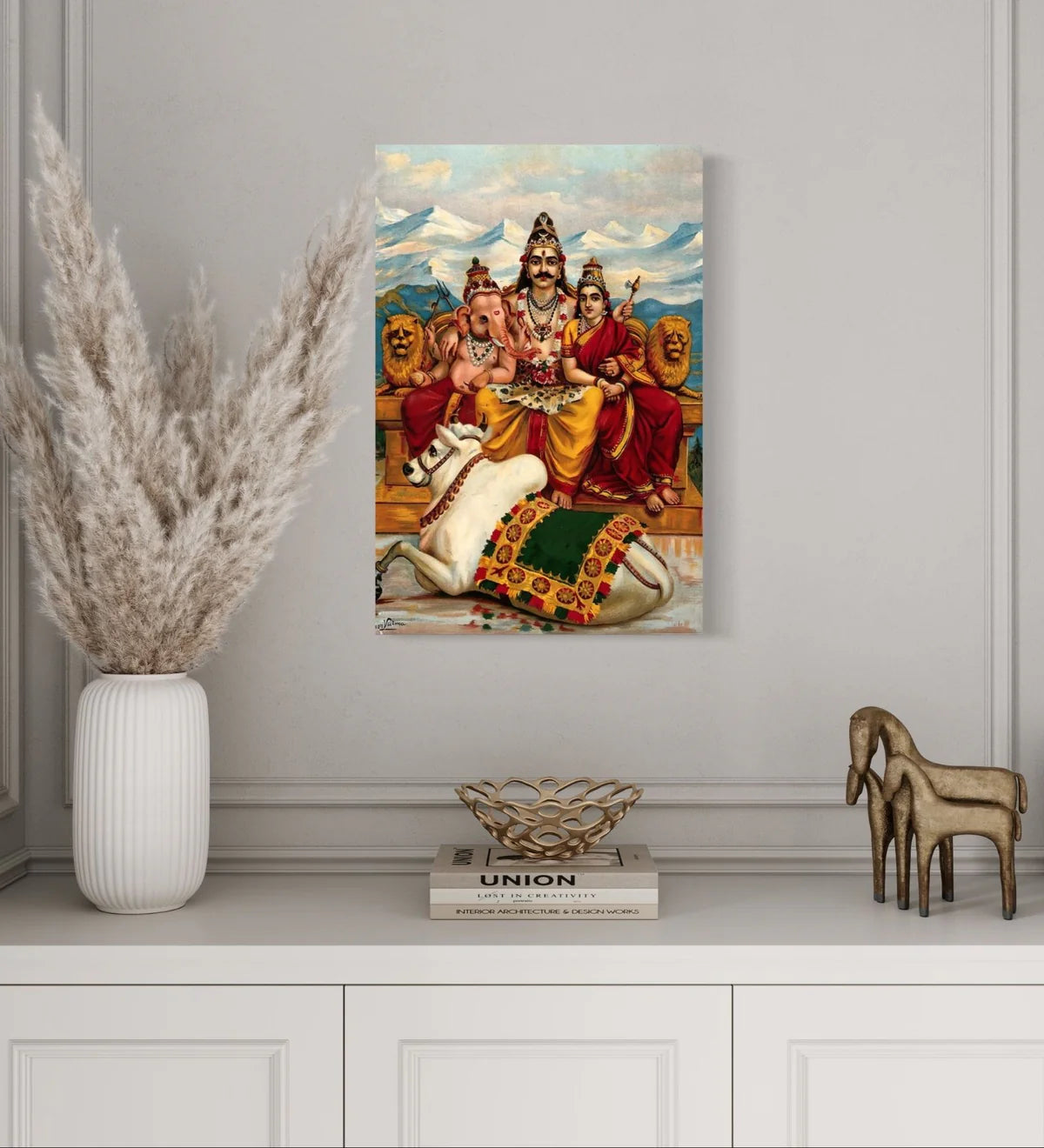Shiva Parvati And Ganesha On Mount Kailas By Raja Ravi Varma Famous Canvas Painting