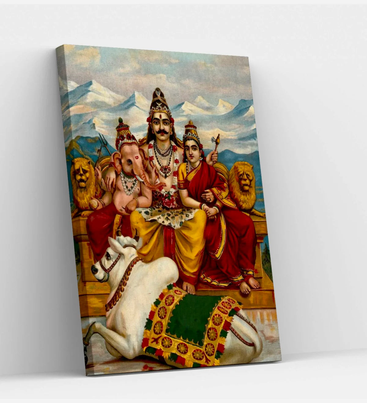 Shiva Parvati And Ganesha On Mount Kailas By Raja Ravi Varma Famous Canvas Painting