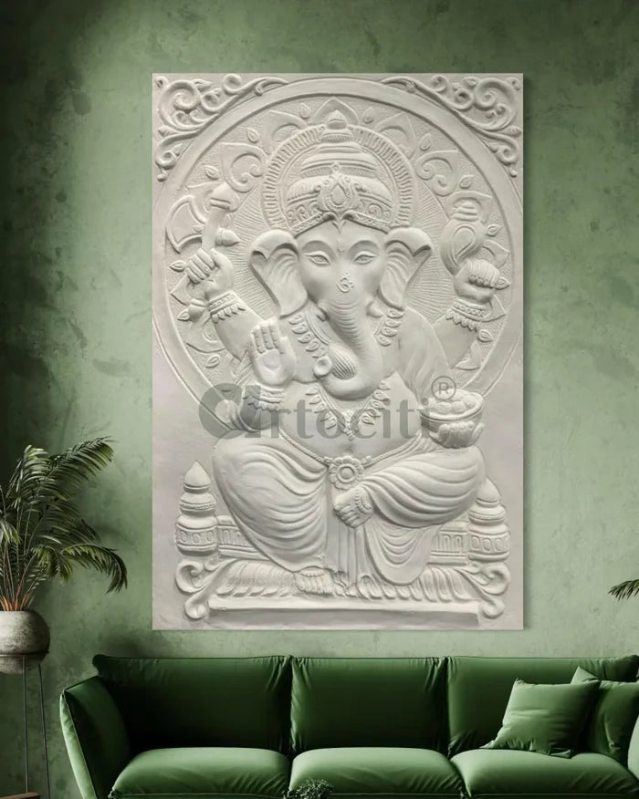 3x2 Feet Sitting Ganesha Relief Mural Wall Art