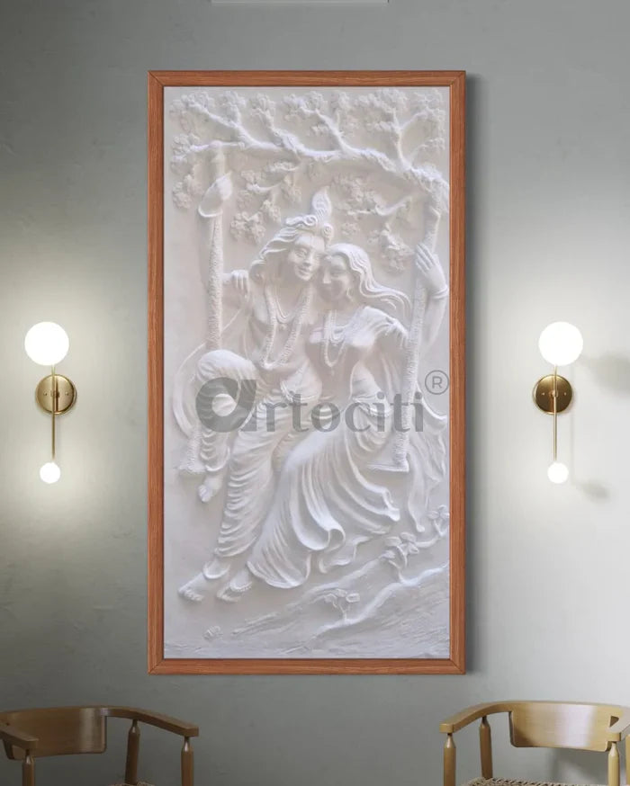 6x3 Feet Radha Krishna 3D Relief Mural Wall Art