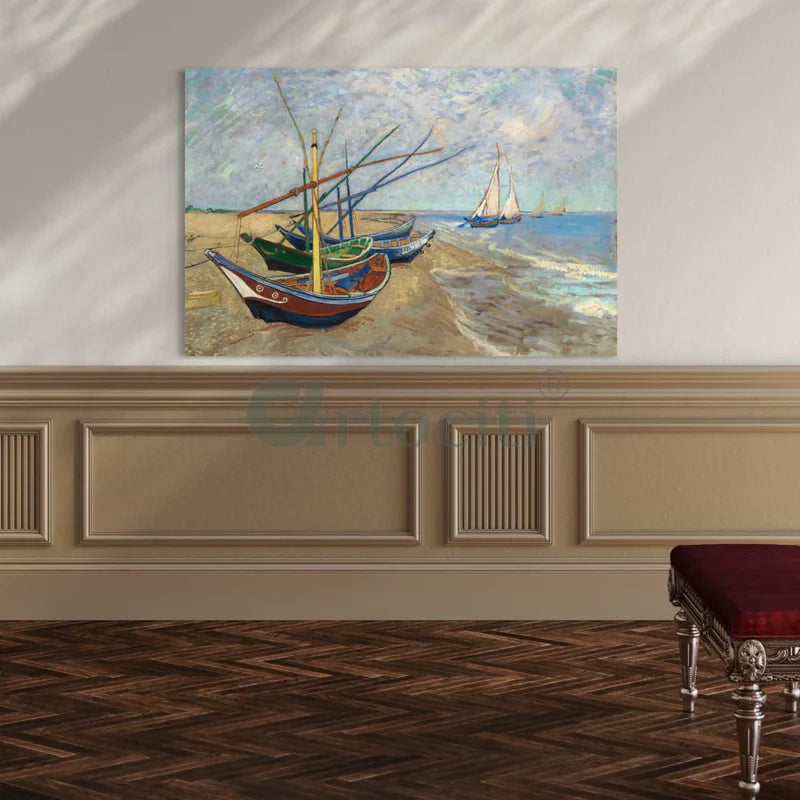 Fishing Boats on the Beach at Saintes Maries by Vincent van Gogh Canvas Giclee Print