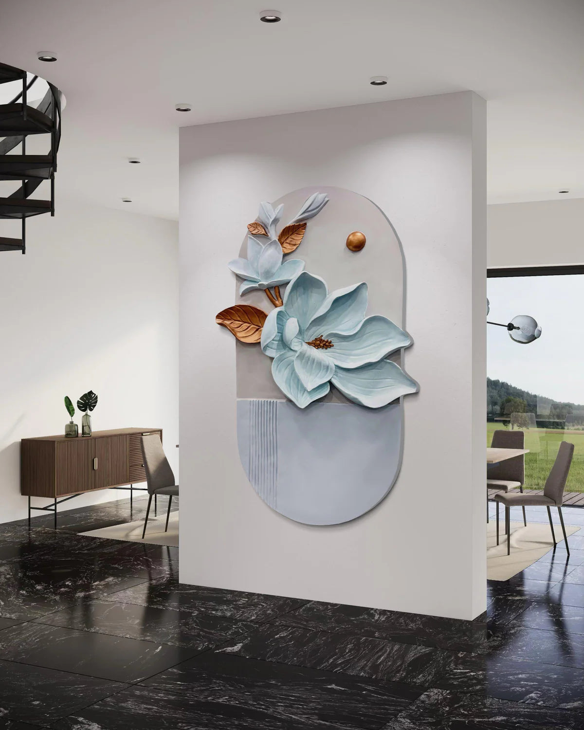 4X2, 7 Feet Floral Relief Mural Wall Art | 3D Flower Design | Abstract Relief Mural | Ready To Hang