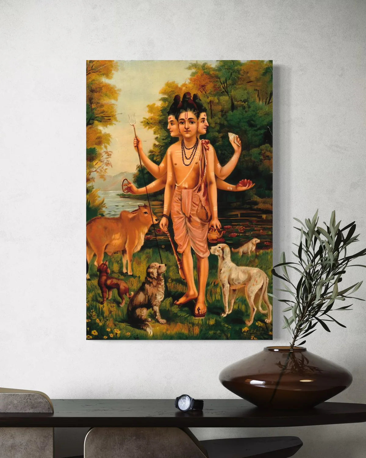 Dattatreya With His Four Dogs And Cow By Raja Ravi Varma Famous Canvas Painting