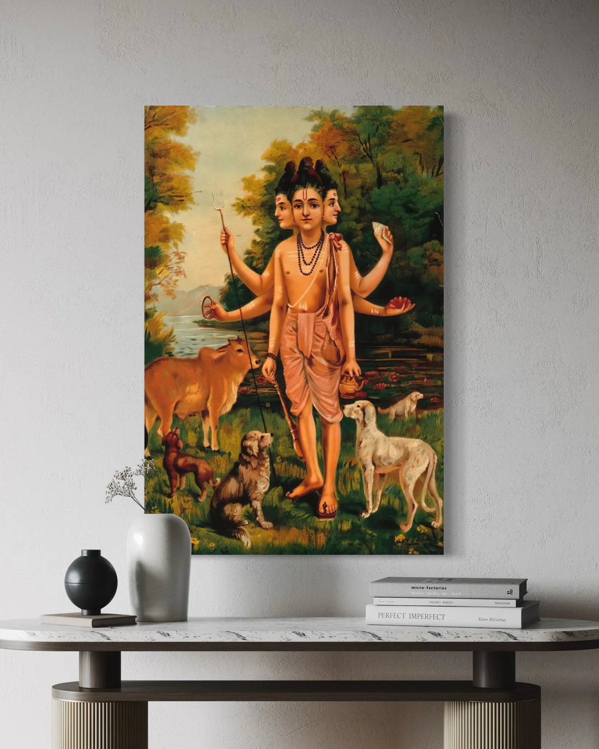Dattatreya With His Four Dogs And Cow By Raja Ravi Varma Famous Canvas Painting