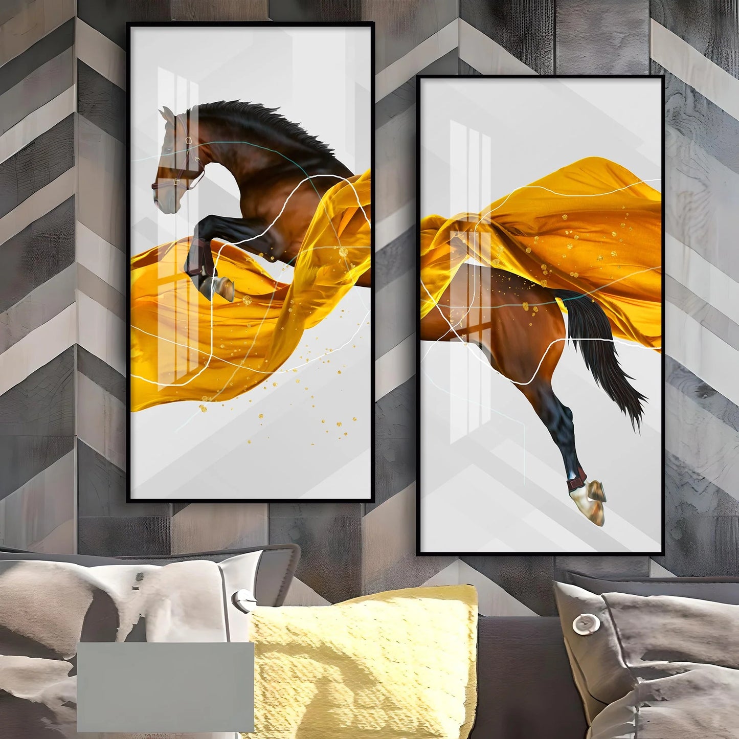 Framed Horse Jumping Premium Acrylic Wall Art (Set of 2)