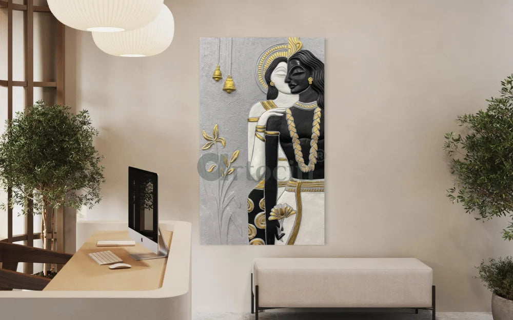 5x3 Ft Abstract Radha Krishna 3D Relief Mural Wall Art