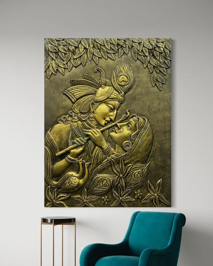 (44x33 Inches) Radha Krishna 3D Relief Mural Wall Art