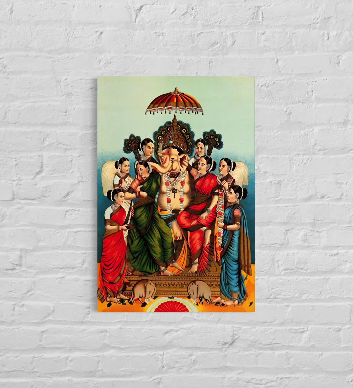 Ganesha And His Two Wives By Raja Ravi Varma Famous Canvas Painting
