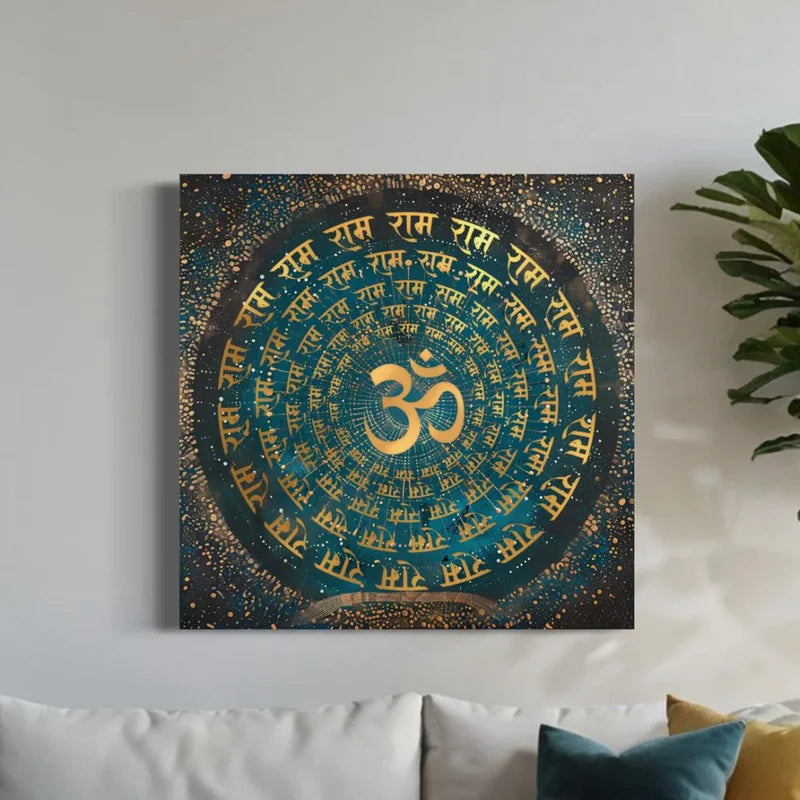 Gayatri Mantra , Ram ji Mantra , Shiva Panchaksharna Mantra , Stotram Mantra and Ganesha Maha Mantra Canvas Giclee Print