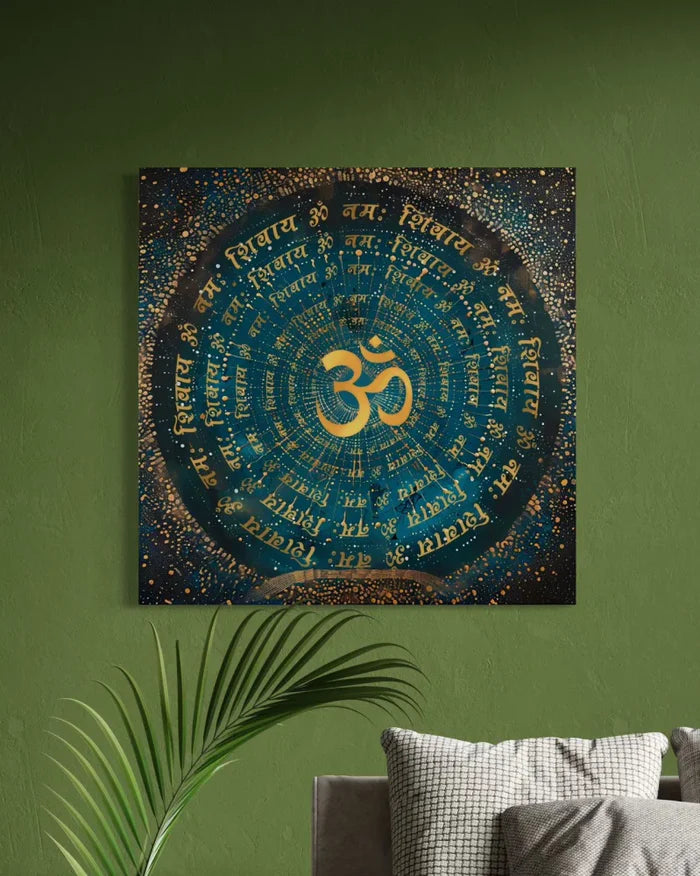 Gayatri Mantra , Ram ji Mantra , Shiva Panchaksharna Mantra , Stotram Mantra and Ganesha Maha Mantra Canvas Giclee Print