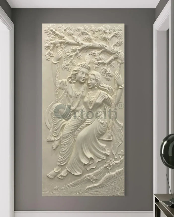 6x3 Feet Radha Krishna 3D Relief Mural Wall Art